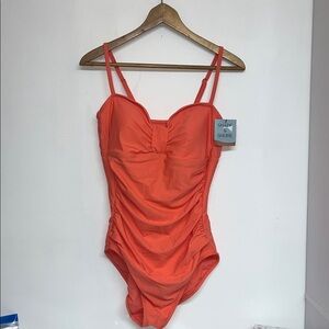 Shade & Shore XL/16 Coral Pink One Piece Swimsuit, Full Coverage, New, Vacation